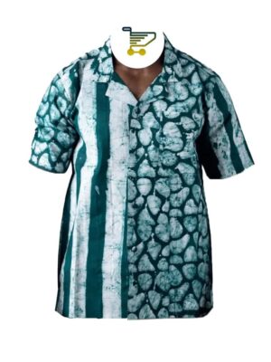 Green and White Handcrafted Short Sleeve Adire Shirt