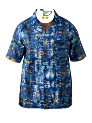 Hand-Dyed Blue Multicolor Adire Shirt — Classic Cotton Short Sleeve