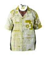 Hand-Dyed Olive Green and White Adire Shirt — Classic Cotton Short Sleeve