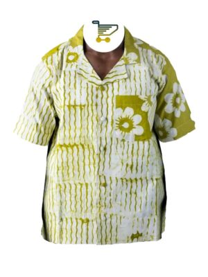 Hand-Dyed Olive Green and White Adire Shirt — Classic Cotton Short Sleeve
