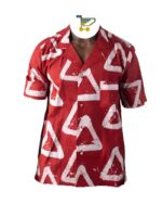 Hand-Dyed Red & White Triangle Adire Shirt — Bold Cotton Short Sleeve
