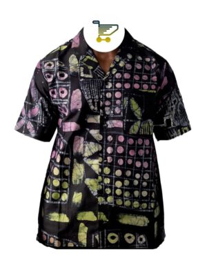 Vibrant Hand-Dyed Adire Shirt — Geometric & Tribal-Inspired Cotton Short Sleeve
