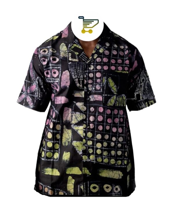 Vibrant Hand-Dyed Adire Shirt — Geometric & Tribal-Inspired Cotton Short Sleeve