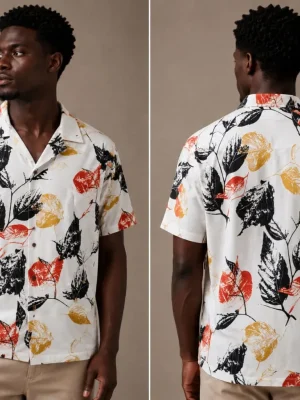 Autumn Leaf Cuban Collar Shirt